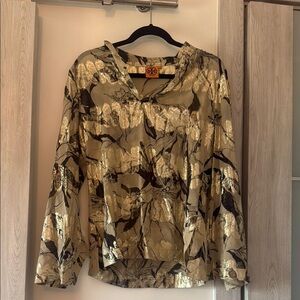 Tory Burch Multicolored Graphic Blouse with Mandarin Collar